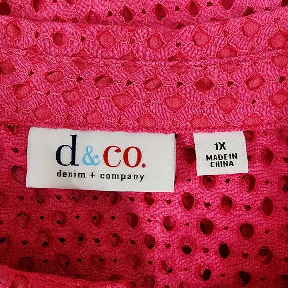 Denim & Co Shirt Womans Size 1X Pink Button Front Eyelet Long Sleeve A288398 - Picture 7 of 9